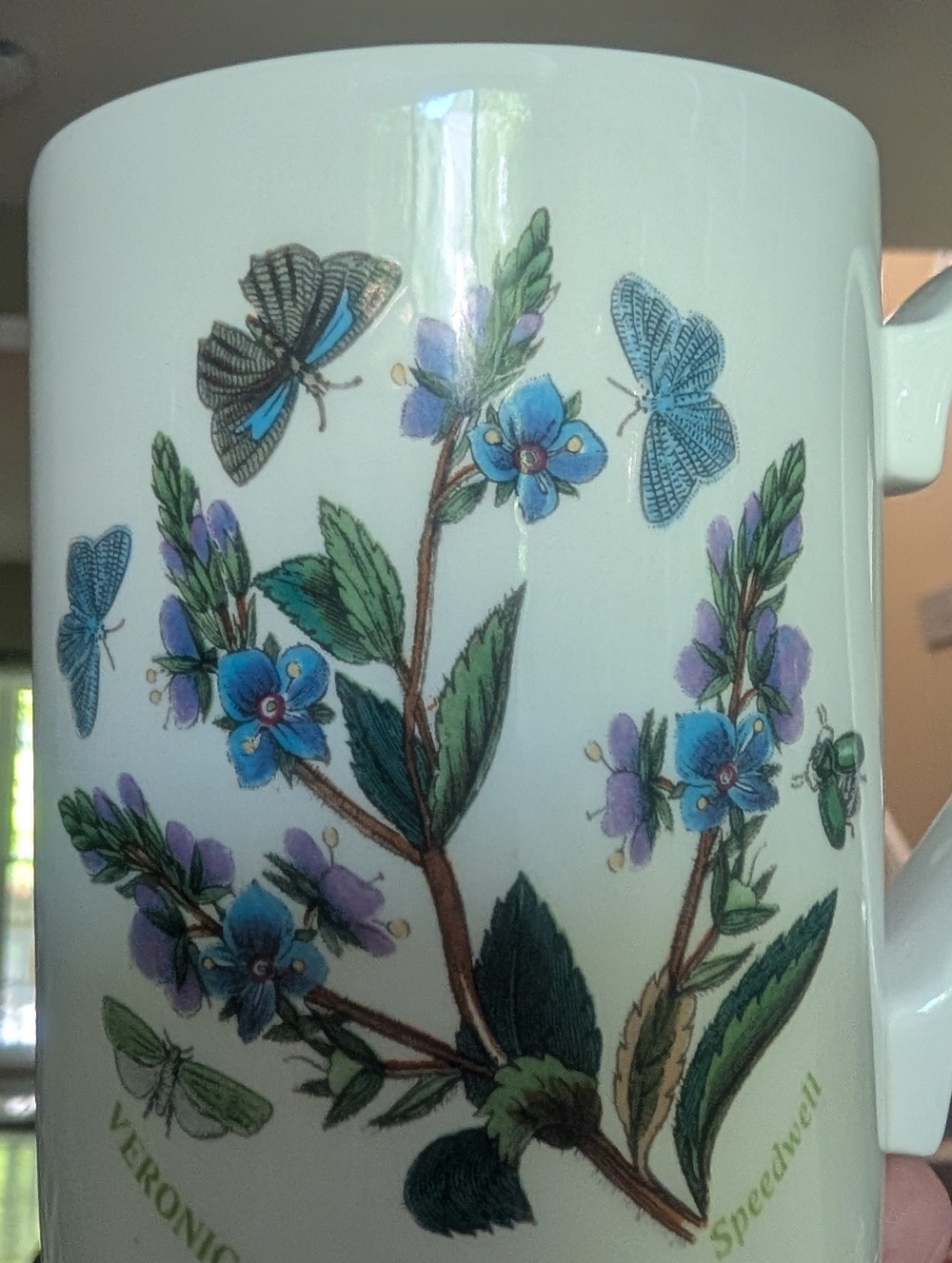 Portmeirion British SET TWO Botanic Garden Purple Veronica Mugs One Repaired